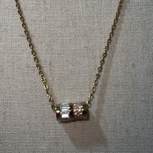 Michael Kors Gold Necklace with rose gold and crystal baguette charm.